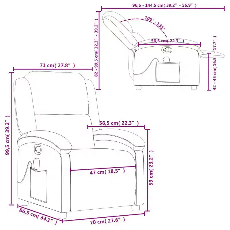 Fauteuil inclinable de massage avec oreilles, réglable, en velours