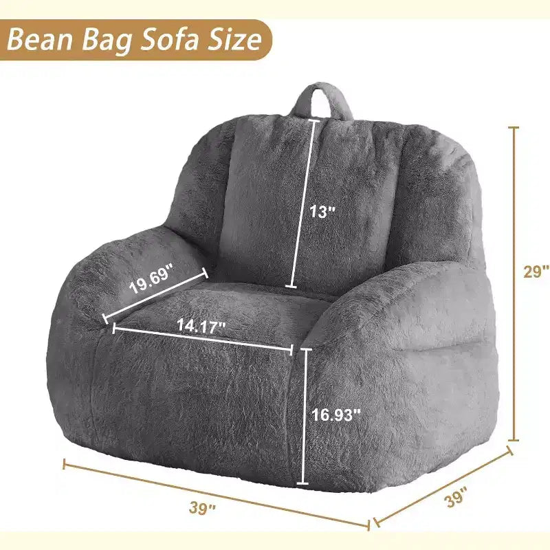 Fauteuil poire extra large en fausse fourrure, chaise longue de sol moelleuse avec poignée pour salon, confort surdimensionné pour adultes, durable et facile à déplacer