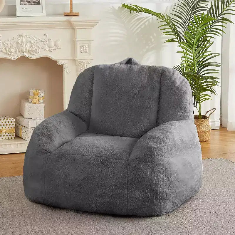 Fauteuil poire extra large en fausse fourrure, chaise longue de sol moelleuse avec poignée pour salon, confort surdimensionné pour adultes, durable et facile à déplacer