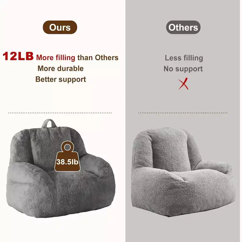 Fauteuil poire extra large en fausse fourrure, chaise longue de sol moelleuse avec poignée pour salon, confort surdimensionné pour adultes, durable et facile à déplacer