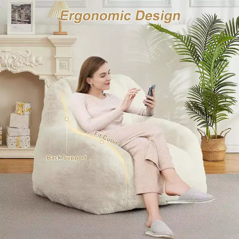 Fauteuil poire extra large en fausse fourrure, chaise longue de sol moelleuse avec poignée pour salon, confort surdimensionné pour adultes, durable et facile à déplacer