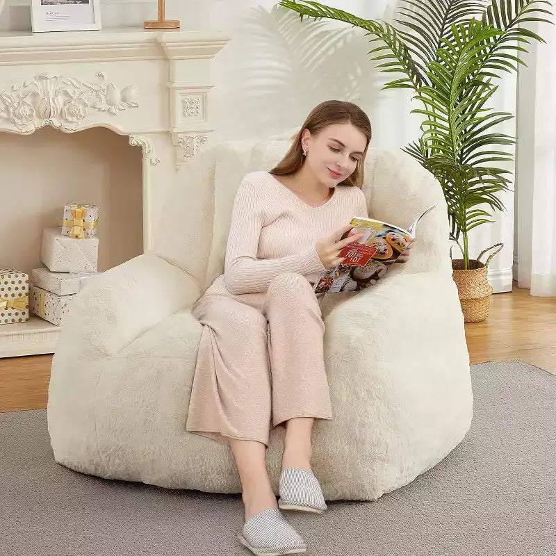 Fauteuil poire extra large en fausse fourrure, chaise longue de sol moelleuse avec poignée pour salon, confort surdimensionné pour adultes, durable et facile à déplacer