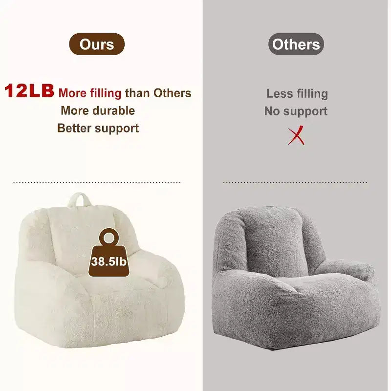 Fauteuil poire extra large en fausse fourrure, chaise longue de sol moelleuse avec poignée pour salon, confort surdimensionné pour adultes, durable et facile à déplacer