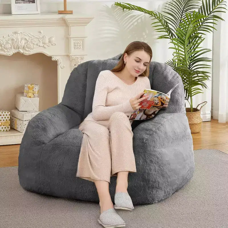 Fauteuil poire extra large en fausse fourrure, chaise longue de sol moelleuse avec poignée pour salon, confort surdimensionné pour adultes, durable et facile à déplacer