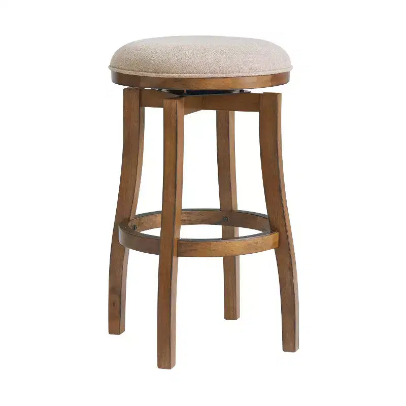 Lot de 2 tabourets de bar rembourrés en polyester marron, structure en bois d'hévéa, hauteur d'assise fixe 76 cm