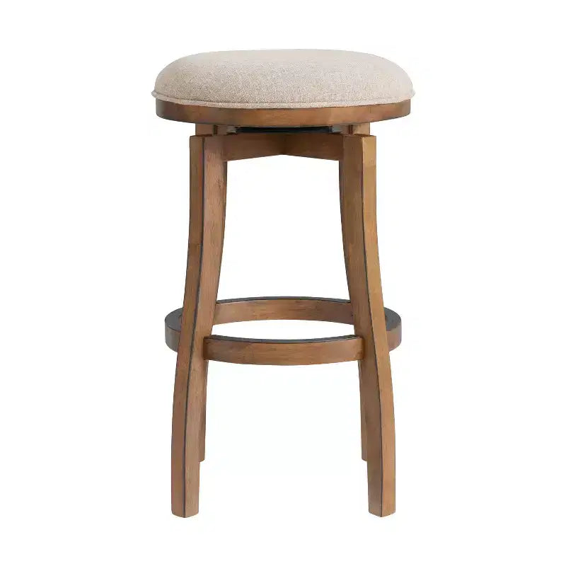 Lot de 2 tabourets de bar rembourrés en polyester marron, structure en bois d'hévéa, hauteur d'assise fixe 76 cm