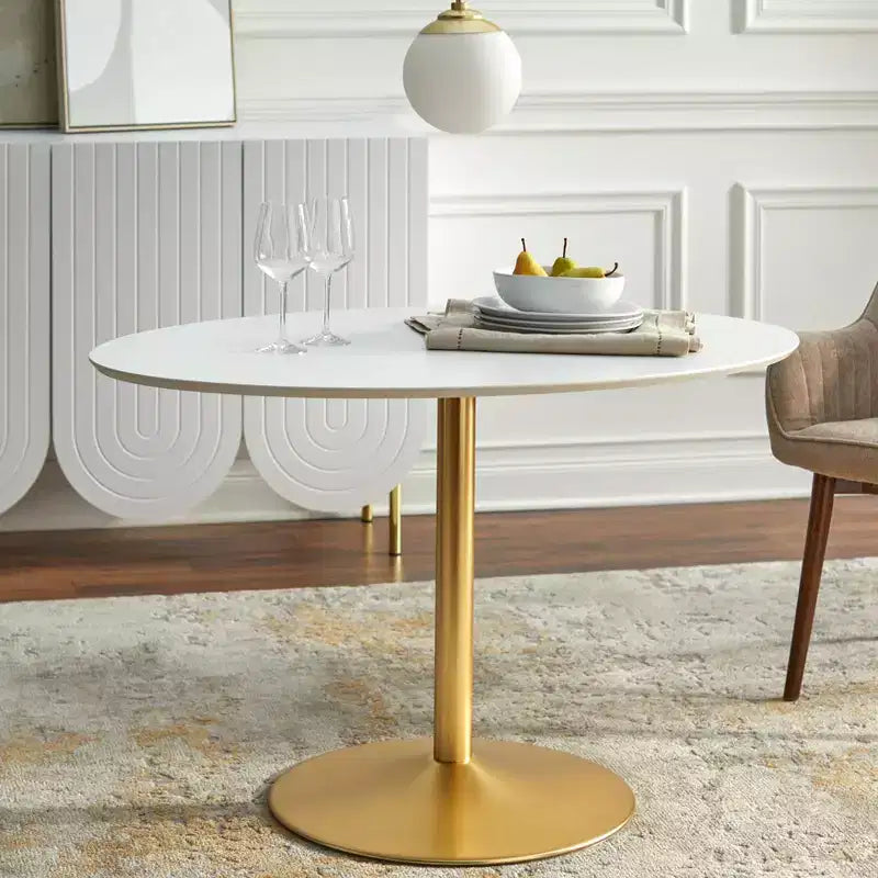 Table de salle à manger ovale contemporaine Blanc/Or