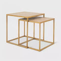 Set of 2 Friedman Accent Tables Gold - Finch: Nesting, Parquet Top, European Flair, Metal Frame, Wood Veneer