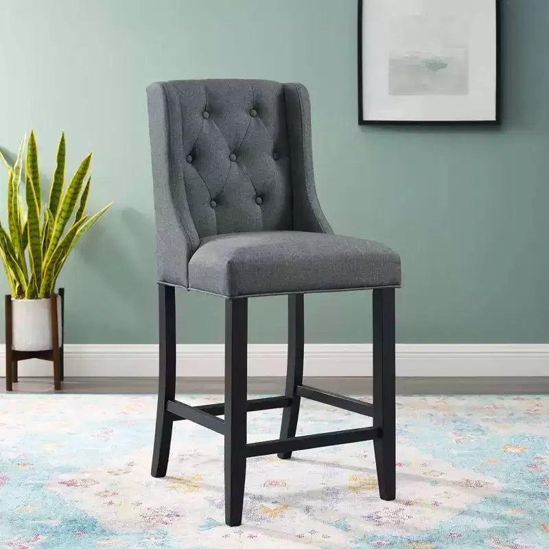 Tabouret de bar à hauteur de comptoir Baronet en tissu capitonné avec boutons