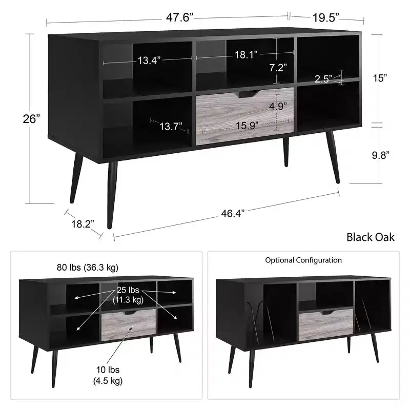 Meuble TV pour téléviseurs jusqu'à 55 po, Chêne Noir